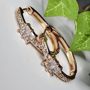 Gold Filled Baguette Oval Hoop Earrings New